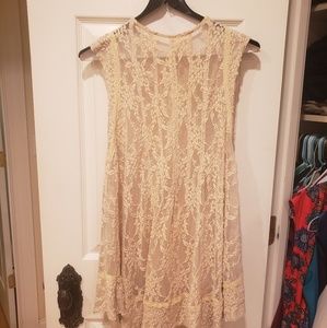 Free People- Off-white lace high collar top